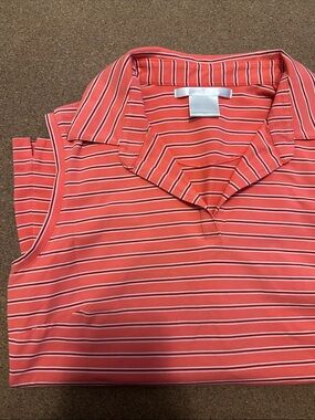 Nike Fit Dry Coral Striped Sleeveless Polo Top
